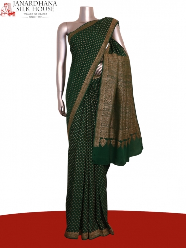 Pure Handloom Zari Butta Banarasi Crepe Silk Saree